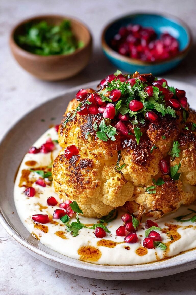 Whole Roasted Cauliflower with Feta and Pomegranate Recipe