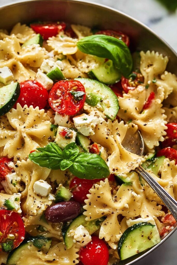 Easy Pasta Salad with Feta and Basil Recipe